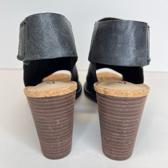 Clarks Spiced Meadow Blk Leather Wedge Open Toe Sandals Comfort Fit Sz 10 As New - Picture 4 of 15